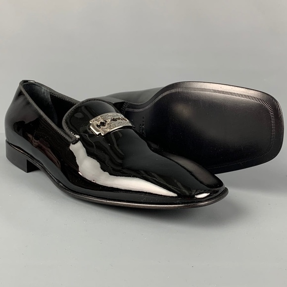 JOHN RICHMOND Black Leather Slip On Razor Belt Loafers